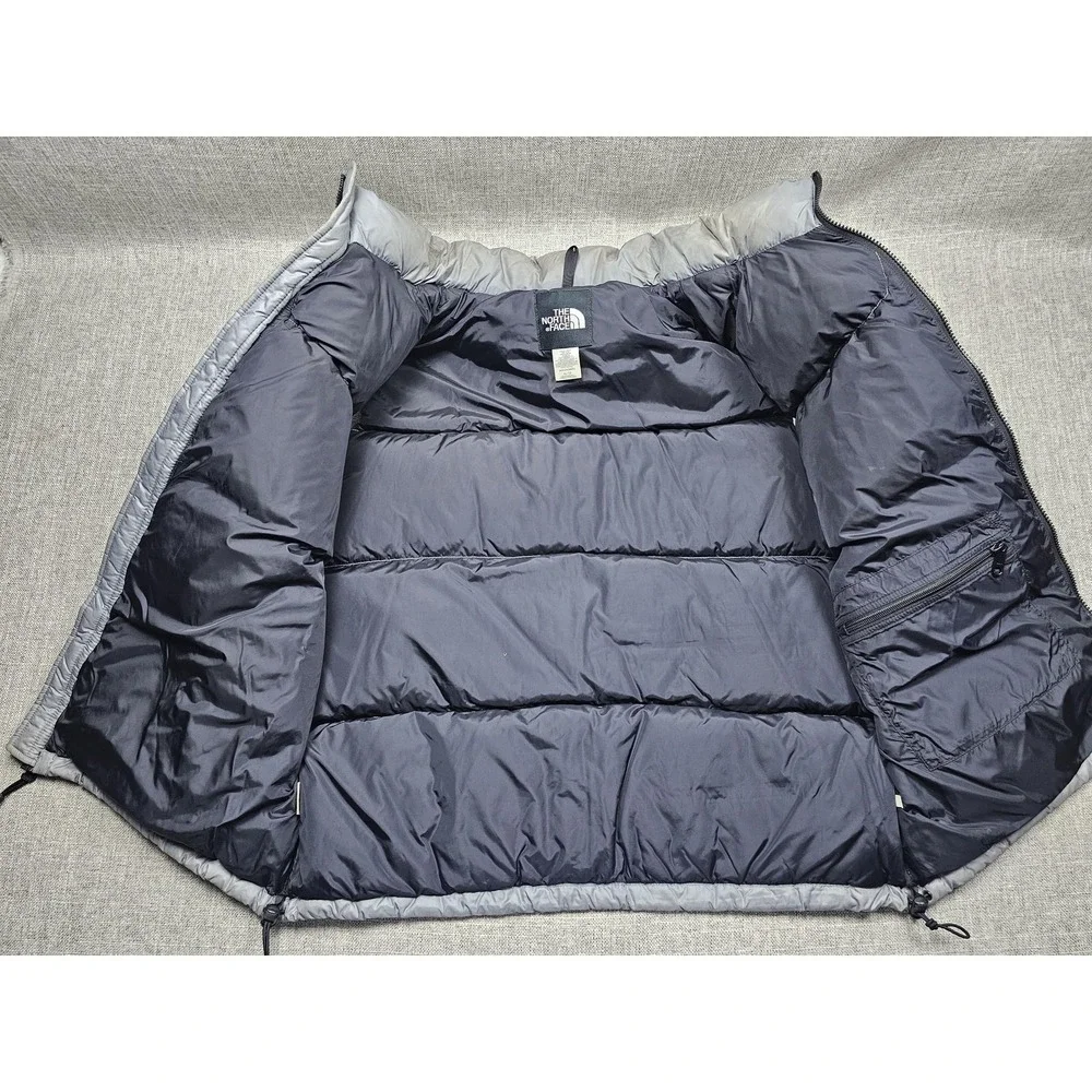 The North Face Vest Mens XL Gray 700 Goose Down Nuptse Puffer Hooded Full Zip